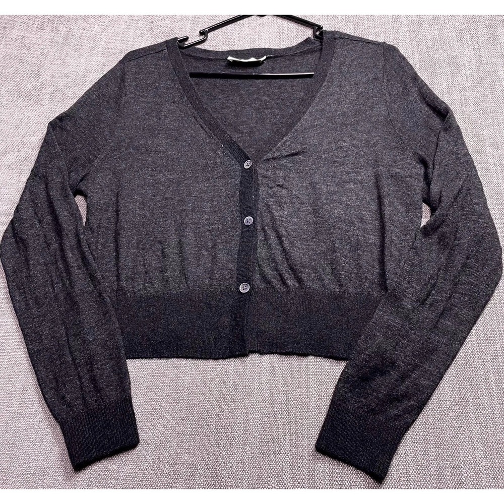 Everlane Cropped Cardigan Sweater Womens Large Charcoal Gray Alpaca Wool Knit